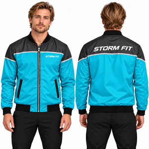 Blouson bomber homme vert et noir en satin, coupe-vent, fermeture éclair, col montant, style sportif, avec design et logo personnalisés - Product Image 3