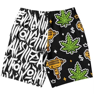 Men's Printed Board Shorts With Leaves And Graffiti Design Drawstring Waist Street Style Short Shorts - Product Image 2