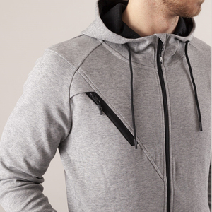 Sweat-shirt à capuche gris pour homme, fermeture éclair, manches longues, poches latérales, coupe classique, style décontracté d'automne, 100% polyester, couleur unie - Product Image 6
