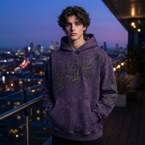 Sudadera con Capucha Morada Lavada para Hombre, Oversize, Estilo Urbano con Gráficos, Forro Polar, Ropa Personalizada OEM - Product Image 4