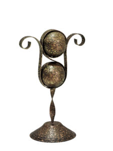 Escultura Esférica Abstracta de Aluminio Hecha a Mano |   Estatua de Arte Metálico Rústico Moderno con Tallo Retorcido y Detalles de Filigrana - Product Image 3