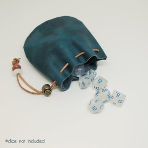 Handmade Leather <b>Dice</b> Pouch Drawstring <b>Bag</b> Teal Blue Portable Craft Gift for Gamers - Product Image 1