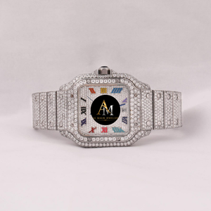 Elegant Quartz Movement ETA Stainless Steel <b>Roman</b> Hip Hop Style Luxury VVS Moissanite Watch Analog Dial Glass Auto Date Unisex - Product Image 4