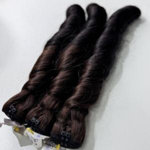 Prix de gros 100% brut vierge vietnamien cheveux humains faire perruque printemps bouclés trame Ombre brun Super Double Drawn extensions de cheveux - Product Image 6