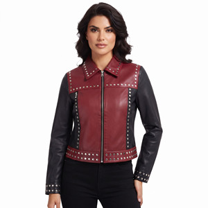 Women Genuine Studded Fashion <b>Jacket</b> Women Leather Studded <b>Jacket</b> With Zipper Ladies Full Sleeve Leather Studded <b>Jackets</b> - Product Image 6