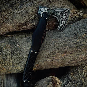 Hacha Estilo Vikingo Nórdico, Hecha a Mano con Mango de Madera, para Bushcraft, Camping, Cortar Leña, Decoración Rústica - Product Image 1