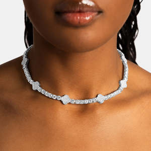 Luxury VVS Moissanite Clover Tennis Necklace 925 Sterling <b>Silver</b> Four Leaf Clover <b>Choker</b> Necklace for Women - Product Image 1
