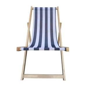 Populus Wood Sling <b>Chair</b> with Dark Blue Stripe Broad Blue Folding Chaise <b>Lounge</b> for Sun Lounging - Product Image 3