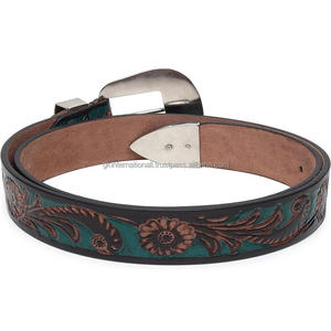Custom Made <b>Men's</b> Western Leather Tooling Belt Hand Carved Floral Embossed Cowboy Belt with Antique Western Buckle Loop & Keeper - Product Image 3