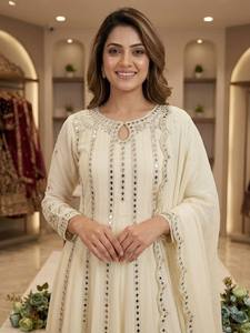 TENNECY Lanza un Nuevo y Hermoso Choli de Georgette con Bordado de Lentejuelas y Espejos Reales, Estilo Fiesta, Largo hasta el Tobillo, para Bodas y Otras Ocasiones - Product Image 3