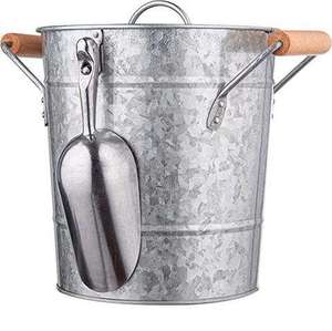 Seau à glace en métal galvanisé avec poignées en bois, style industriel rond, résistant à la rouille, refroidisseur de fête avec pinces, seau à glace - Product Image 1