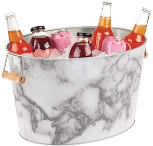 Marble Gray Metal Bottle Cooler Decorative Drinks Cooler with Handles Ideal as a Drinks Tub for Wine <b>Beer</b> Champagne Customizable - Product Image 2
