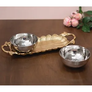 Luxury Handmade Organiser Tray for Designer Residential Interior Decoration Premium Gold Finish <b>Decorative</b> TrayLeaf Shaped Metal - Product Image 2