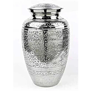 Urne funéraire en laiton poli, entièrement gravée de colombes argentées, pour cendres humaines adultes, style américain/européen - Product Image 1