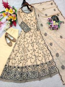 ชุดเดรส Fox Foux Georgette Gwon&Pent&dupatta สีแดง พร้อมผ้าคลุมไหล่ แบบยาวถึงพื้น ยืดหยุ่นได้ กลับด้านได้ ไม่ยับ แห้งเร็ว ทรงปกติ - Product Image 3