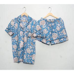 Conjunto de Pijama de Algodón Indio para Mujer, Cómodo, Transpirable y de Secado Rápido, para Verano, Incluye Pantalones Cortos y Camiseta - Product Image 3