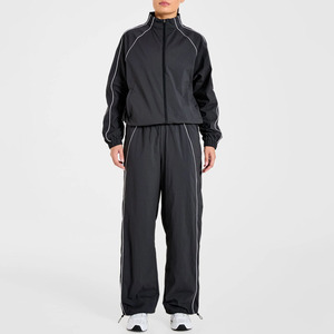Top Wholesale Solid Plus Size <b>Retro</b> Women's Custom Summer Sporty Black <b>Tracksuit</b> Jacket & Jogger Set Lightweight & Breathable - Product Image 1