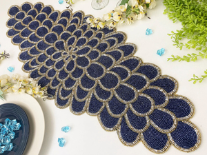 Handmade Floral Design Beaded <b>Table</b> <b>Runner</b> Aari Technique Decorative <b>Dining</b> Party Settings 13x36inch (Customizable) Embroidery - Product Image 2