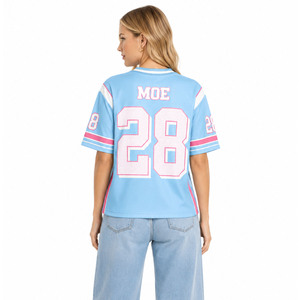 Maillots d'été 2026 pour femmes – T-shirt tendance à col rond et manches courtes, style football américain, motif numérique, coupe ample et décontractée - Product Image 2