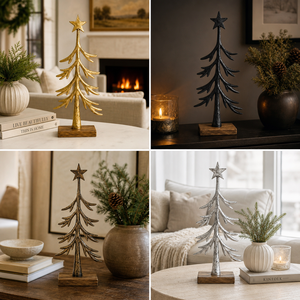 Handcrafted Metal <b>Christmas</b> Tree Figurine with Wooden Base, Holiday Home Decor, Tabletop Ornament for <b>Christmas</b> Decoration Gifts - Product Image 3