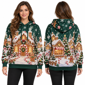 Women's <b>Christmas</b> Solid Fleece Streetwear Hooded <b>Sweatshirt</b> Green Full Sleeve Knitted Winter Pullover - Product Image 4