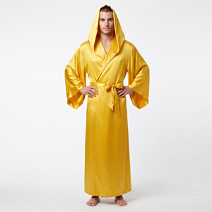 Bata de dormir 100% seda satinada con cinturón de seda, bata de satén con capucha, bata de satén ligera de verano para hombre - Product Image 2