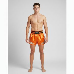Pantalones Cortos de Boxeo para Hombre, Color Naranja, Ajustados, Estampados, de Poliéster Elástico, que Absorben la Humedad, para Artes Marciales - Product Image 1