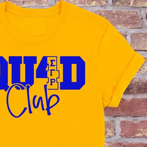 เสื้อยืด SGRHO Quad Club สีเหลือง เสื้อยืดสตรีแขนสั้นลำลองลายตัวอักษรกรีก เสื้อซิกมาแกมม่าโร เสื้อผ้าวิทยาลัย Custo - Product Image 3