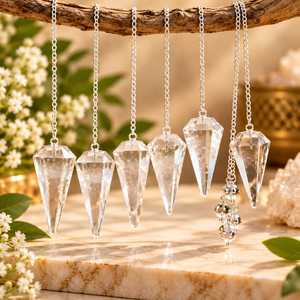 Pendentif en cristal de quartz naturel transparent, poli, à facettes, en forme de cône, avec chaîne, pierre précieuse de haute qualité, gravé Feng Shui pour la maison, vente en gros - Product Image 2