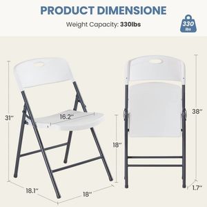 Paquete de 4 Sillas Plegables de Plástico Apilables Blancas para Patio, Jardín, Oficina, Bodas, Fiestas y Eventos - Product Image 2