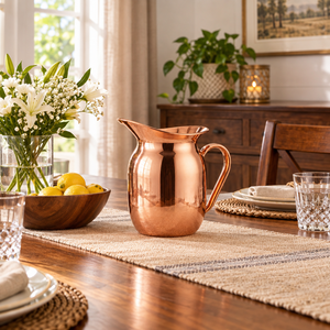 Carafe à eau en cuivre pur Stout, artisanale, forme ventrue, carafe en cuivre, vaisselle ayurvédique pour boissons, récipient de service de table - Product Image 2