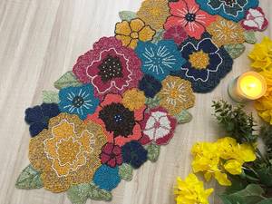 Handmade Floral <b>Table</b> <b>Runner</b> Irregular Shape Fabric Bohemian Design Multicolor Embroidered Mats & Pads - Product Image 1