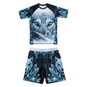 Tenue graphique Arctic Ice Wolf à manches longues, imprimée par sublimation, vêtements de performance Crossfit, ensembles de rashguards MMA - Product Image 1