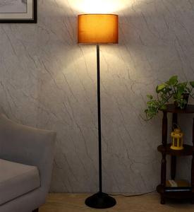 Modern <b>Iron</b> Floor Lamp with Yellow Fabric Drum Shade Warm White LED Light for Living Room Residential Use - Product Image 1