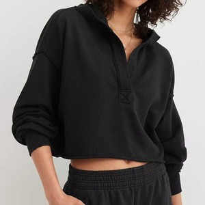 Sudadera con Capucha de Felpa Francesa de Alta Calidad para Mujer, Sexy, con Abertura Profunda, Costuras Invertidas, Manga Larga, Estilo Simple, Tejido de Algodón - Product Image 2