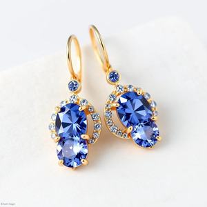 Vente en gros de boucles d'oreilles Fashion Charm Blue Drop Design Cubic Zirconia Boucles d'oreilles pendantes pour femmes en plaqué argent pour mariage - Product Image 3