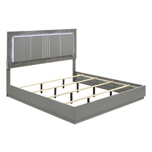 Elara Queen <b>Bed</b> with <b>LED</b> Lighting Two Tone High Gloss Marble Lacquer Finish Metal Legs in Gray Up-Holstered <b>Bed</b> CA Inventory - Product Image 4