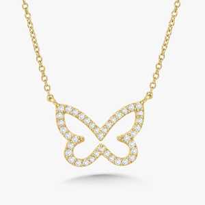 Colliers pendentifs papillon pavés de diamants, bijoux fins délicats à superposer, chaîne minimaliste pour femmes, or massif 14K 18K, vente en gros - Product Image 1