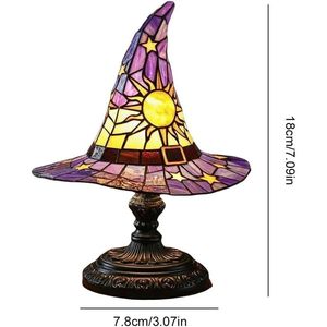 Lampada da Tavolo Gotica Artigianale a Forma di Cappello da Strega, Luce in Resina con Vetro Colorato a Forma di Cappello da Mago per Decorazioni di Halloween, Luce Notturna Spettrale - Product Image 3