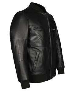 Blouson de motard en cuir véritable haut de gamme pour homme 2026, col montant, fermeture éclair, couleur unie, coupe classique, style automne - Product Image 3