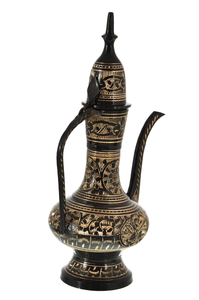 Carafe à eau décorative en laiton noir antique avec gravure dorée ornée, pichet de service traditionnel artisanal pour la maison et l'hôtel - Product Image 2