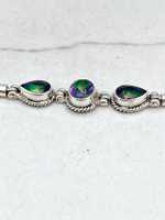 Bracelet Tennis Bali de Luxe en Argent Sterling Doré, Multi-Pierres, Topaze Mystique Taille Ovale, Bijoux Faits Main, Certifié IGI