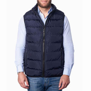 Chaleco Acolchado Sin Mangas para Hombre, Estilo Casual, con Logotipo Bordado, Color Azul Marino Sólido, Corte Holgado, Chaqueta Acolchada para Hombre - Product Image 1