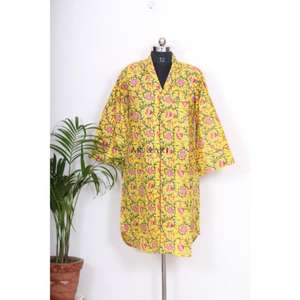 Vestido de Lujo de Algodón Indio con Estampado a Mano para Mujer, Cuello en V Profundo, Estilo Nupcial, Camisa Larga Midi con Botones, Nuevos Estilos, Mini Bodycon - Product Image 1