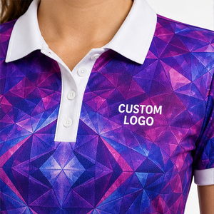 Polo Personalizado para Mujer con Estampado Caleidoscópico Morado y Magenta, de Secado Rápido, Transpirable, Manga Corta, Uniforme para Equipo de Golf WPS-0763 - Product Image 6