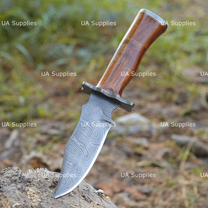 Cuchillo de caza y camping UA Supplies de 10 pulgadas, forjado a mano, de acero de Damasco de espiga completa, 0.5mm de grosor, hoja fija de punta caída, mango de madera. - Product Image 2