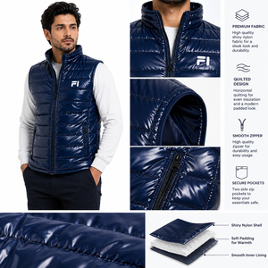 Gilet matelassé sans manches pour homme, col montant, doudoune d'hiver décontractée pour l'extérieur, vente en gros, OEM personnalisé - Product Image 5