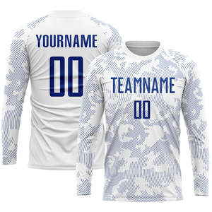 Conjunto de Uniforme de Fútbol Personalizado Blanco con Patrón de Ondas Azul Marino, Jersey de Fútbol Sublimado Ligero Unisex para Partido de Equipo, 100% Poliéster - Product Image 3
