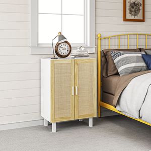Mobile da Cucina Boho Bianco e Rovere Naturale con 2 Ante in Rattan, Ripiani Regolabili per Sala da Pranzo, per Uso in Villa - Product Image 2