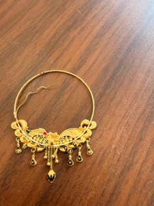 Anneau de nez en or massif 22 carats, bijou de mariage traditionnel indien, design Nath motif paon floral émaillé, grande taille, fil de piercing - Product Image 4